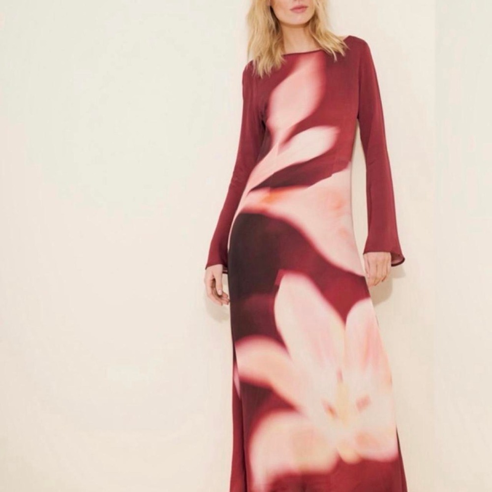 The Wolf Gang Leona Maxi Dress- Cocoa Flower Floral Long Sleeve